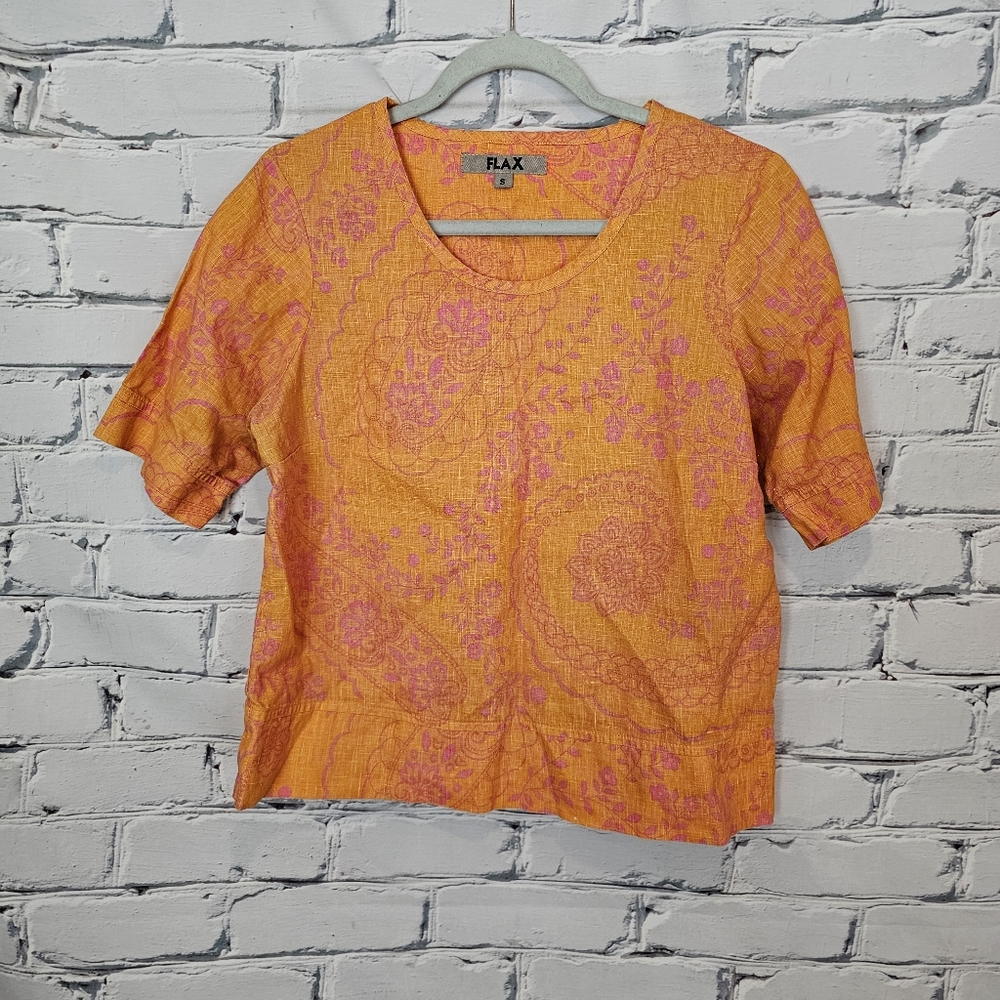 Flax Orange and Pink Linen Top